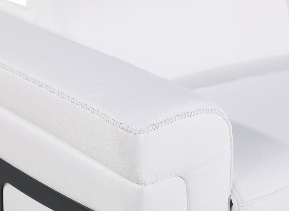 65" White and Black Italian Leather Power Reclining Loveseat