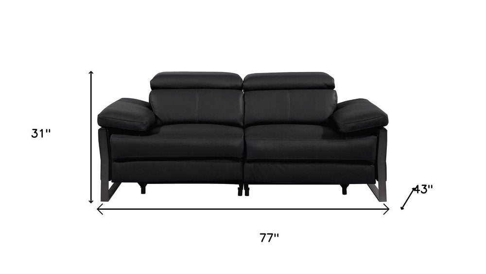77" Black Italian Leather Power Reclining Loveseat