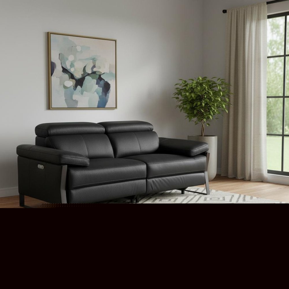 77" Black Italian Leather Power Reclining Loveseat