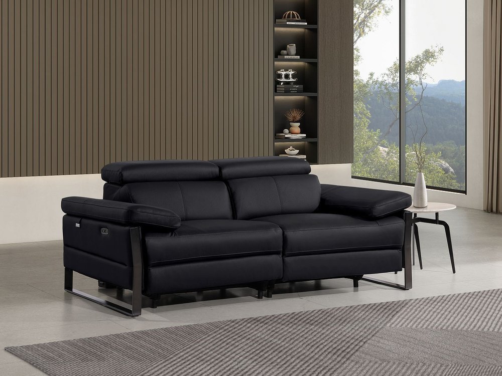 77" Black Italian Leather Power Reclining Loveseat