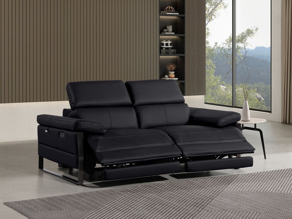 77" Black Italian Leather Power Reclining Loveseat