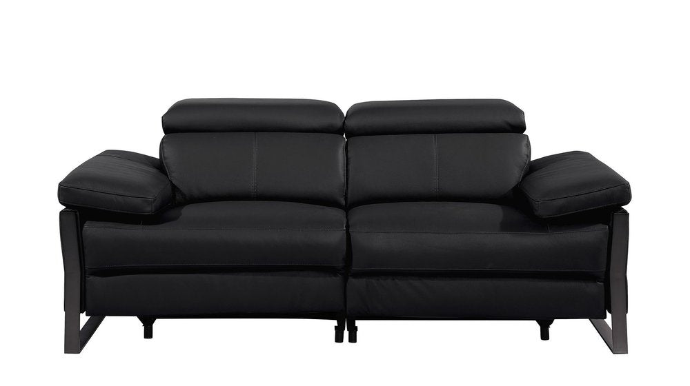 77" Black Italian Leather Power Reclining Loveseat