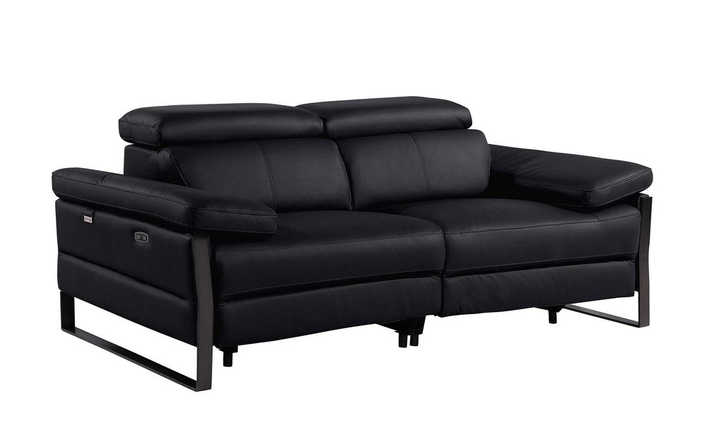 77" Black Italian Leather Power Reclining Loveseat