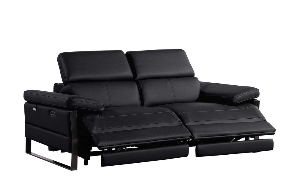 77" Black Italian Leather Power Reclining Loveseat