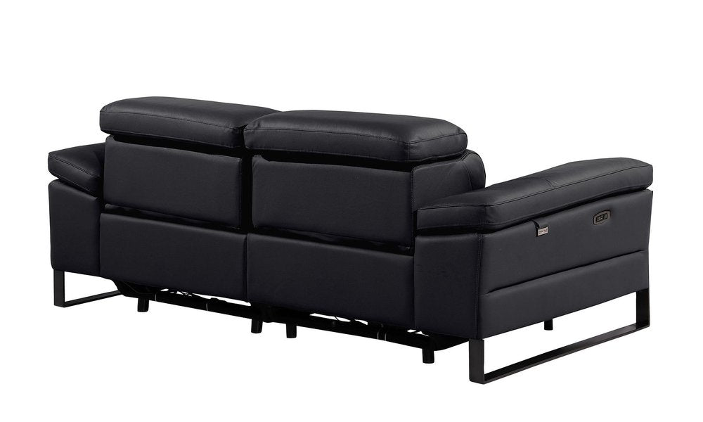 77" Black Italian Leather Power Reclining Loveseat