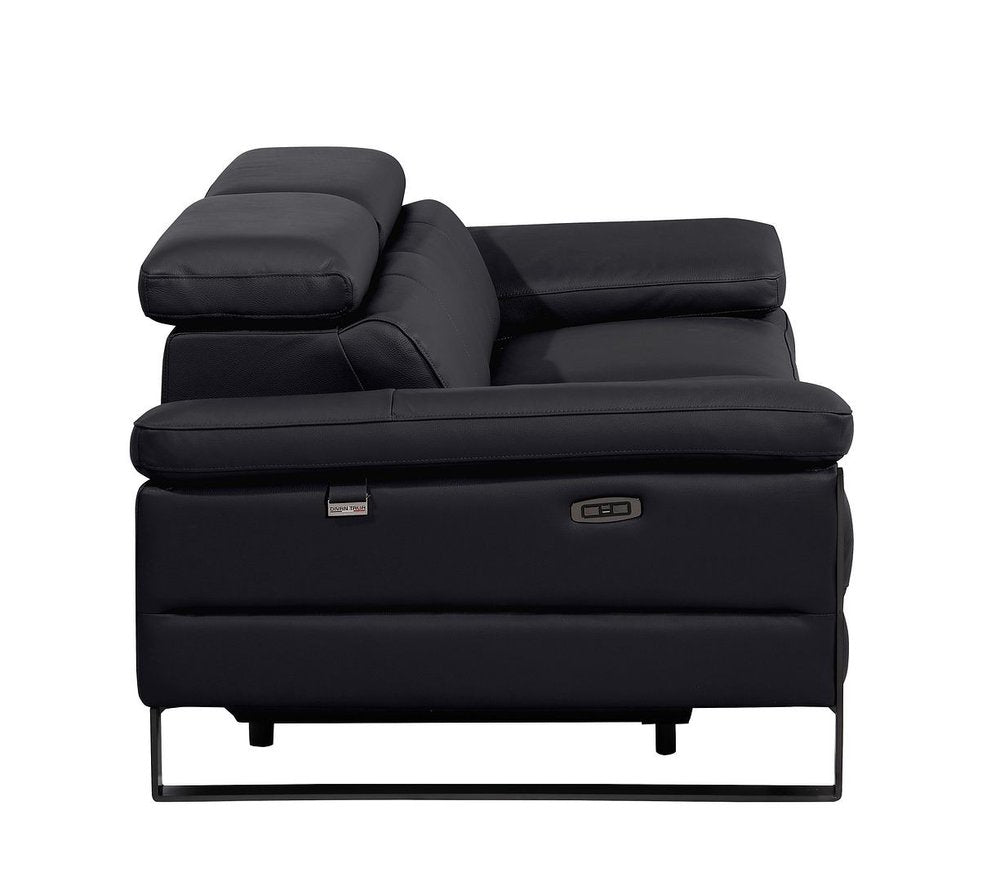 77" Black Italian Leather Power Reclining Loveseat