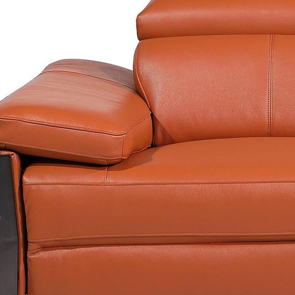 77" Orange and Black Italian Leather Power Reclining Loveseat