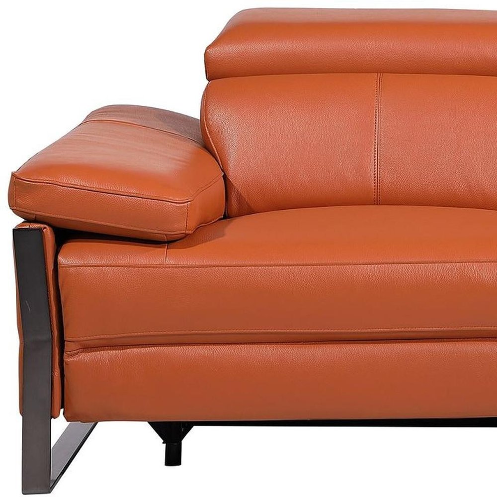 77" Orange and Black Italian Leather Power Reclining Loveseat
