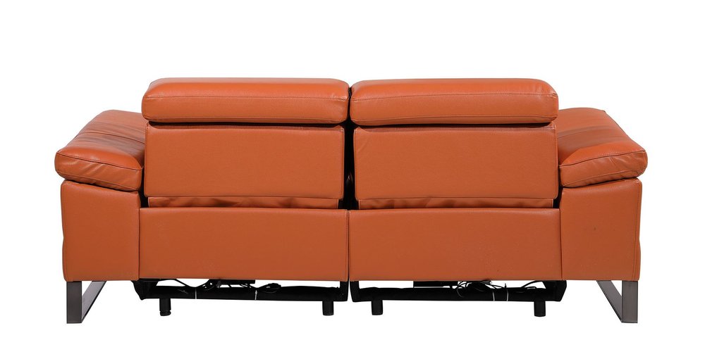 77" Orange and Black Italian Leather Power Reclining Loveseat