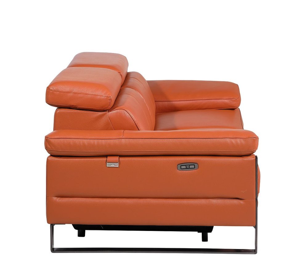 77" Orange and Black Italian Leather Power Reclining Loveseat