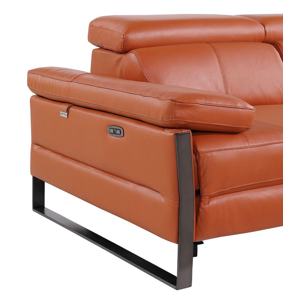 77" Orange and Black Italian Leather Power Reclining Loveseat