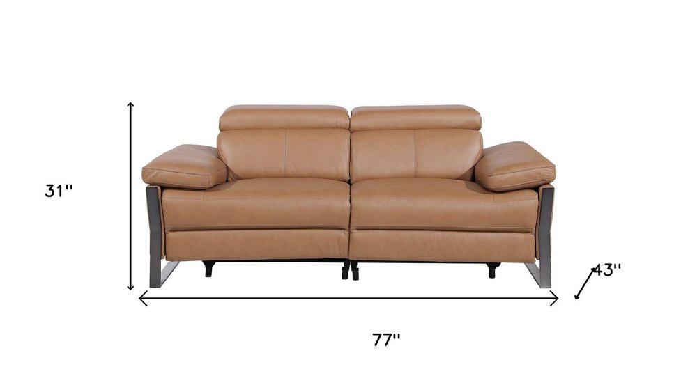 77" Chestnut and Black Italian Leather Power Reclining Loveseat