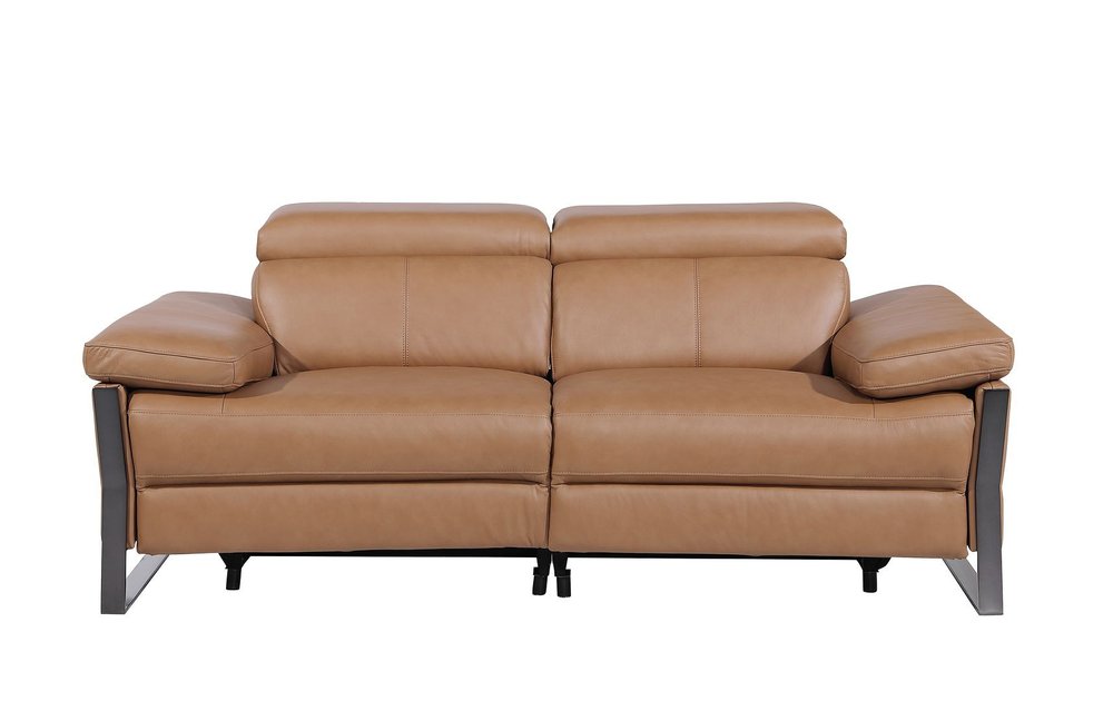 77" Chestnut and Black Italian Leather Power Reclining Loveseat