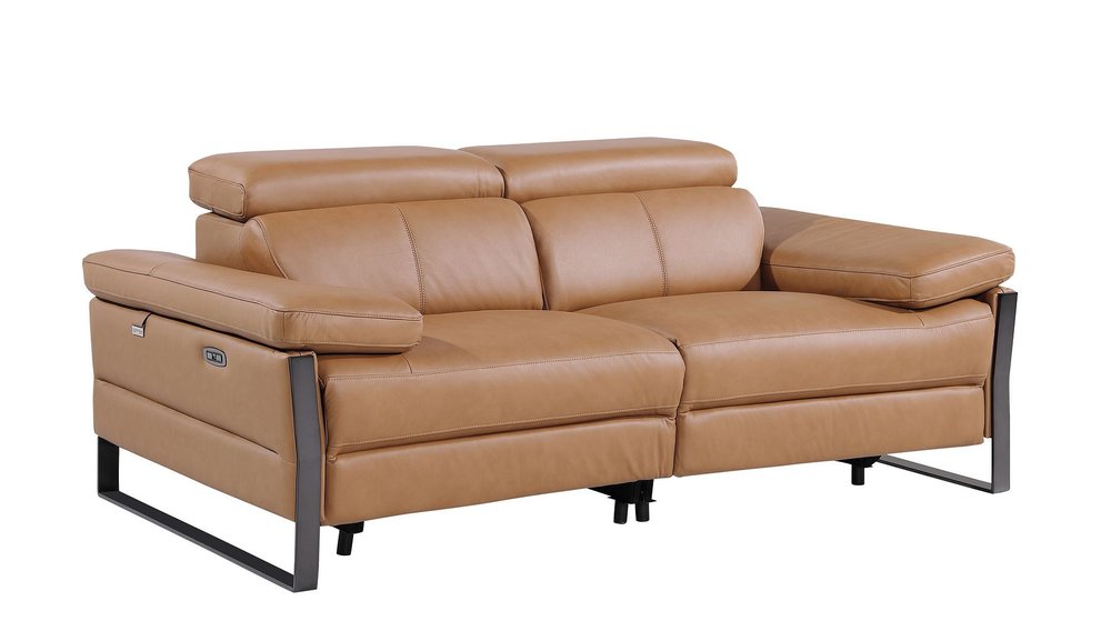 77" Chestnut and Black Italian Leather Power Reclining Loveseat