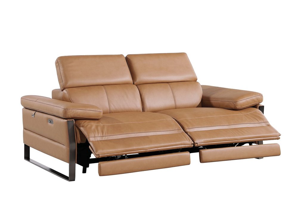 77" Chestnut and Black Italian Leather Power Reclining Loveseat