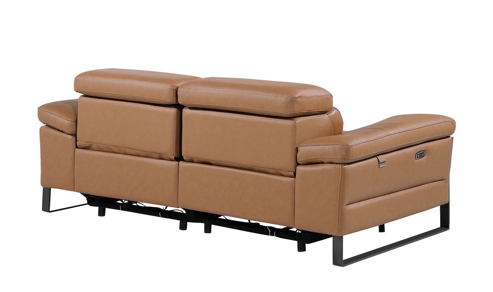 77" Chestnut and Black Italian Leather Power Reclining Loveseat