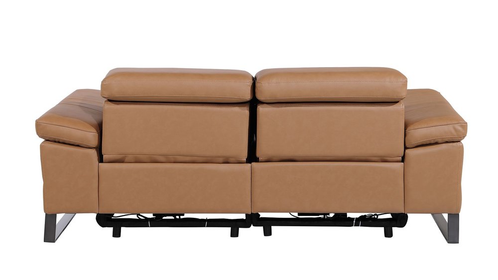 77" Chestnut and Black Italian Leather Power Reclining Loveseat