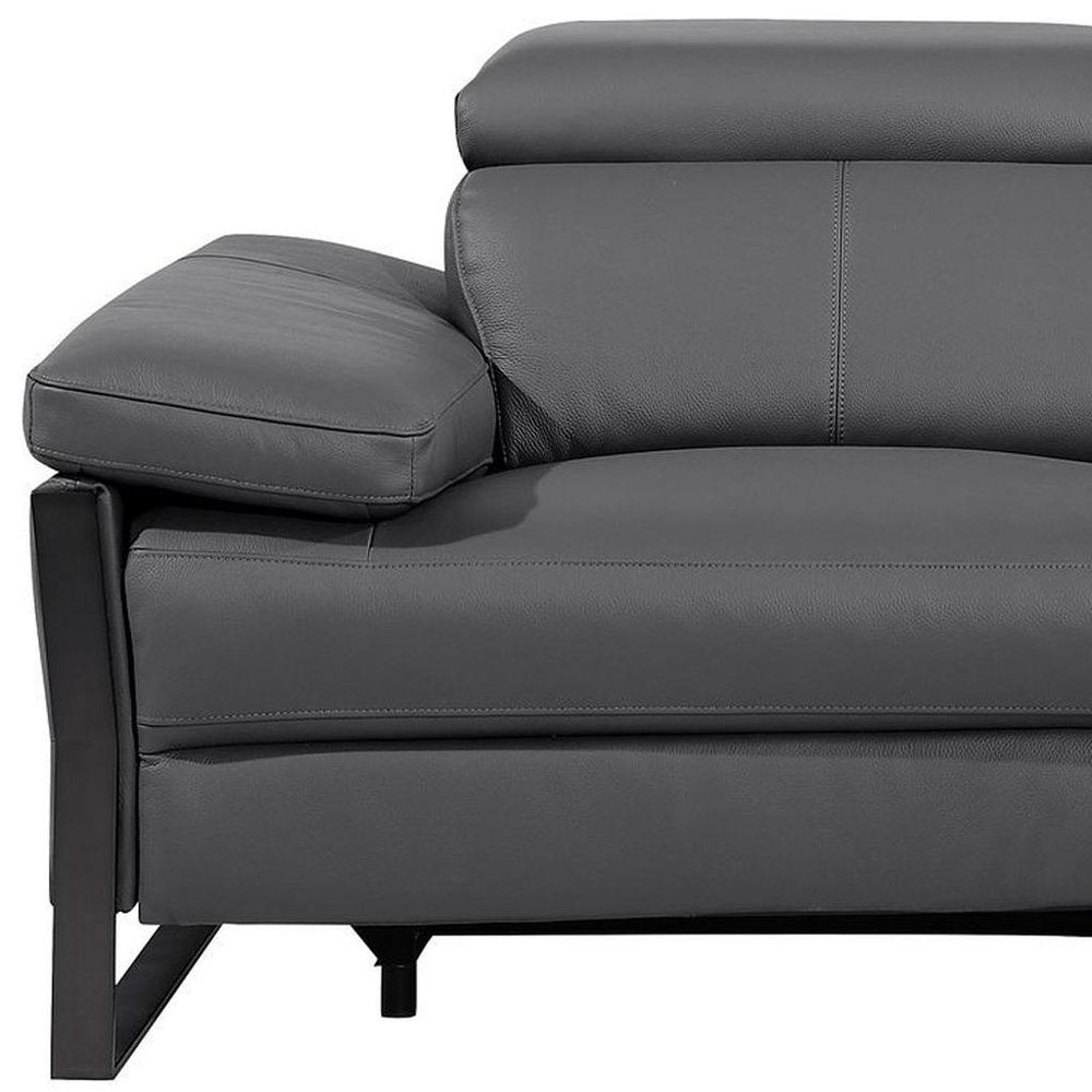 77" Dark Gray and Black Italian Leather Power Reclining Loveseat
