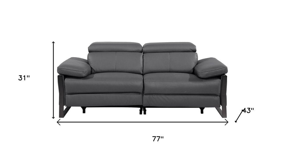 77" Dark Gray and Black Italian Leather Power Reclining Loveseat