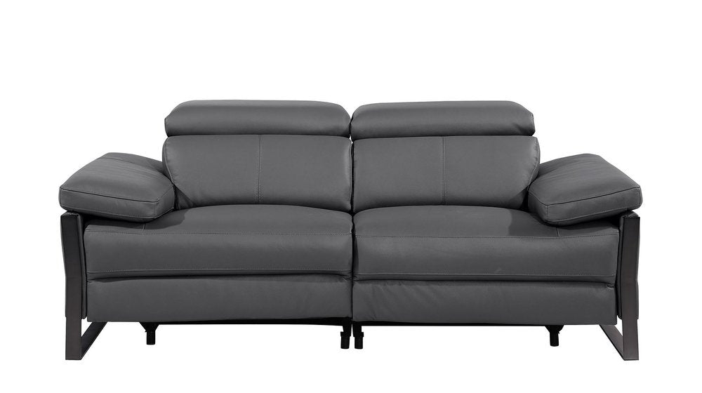 77" Dark Gray and Black Italian Leather Power Reclining Loveseat