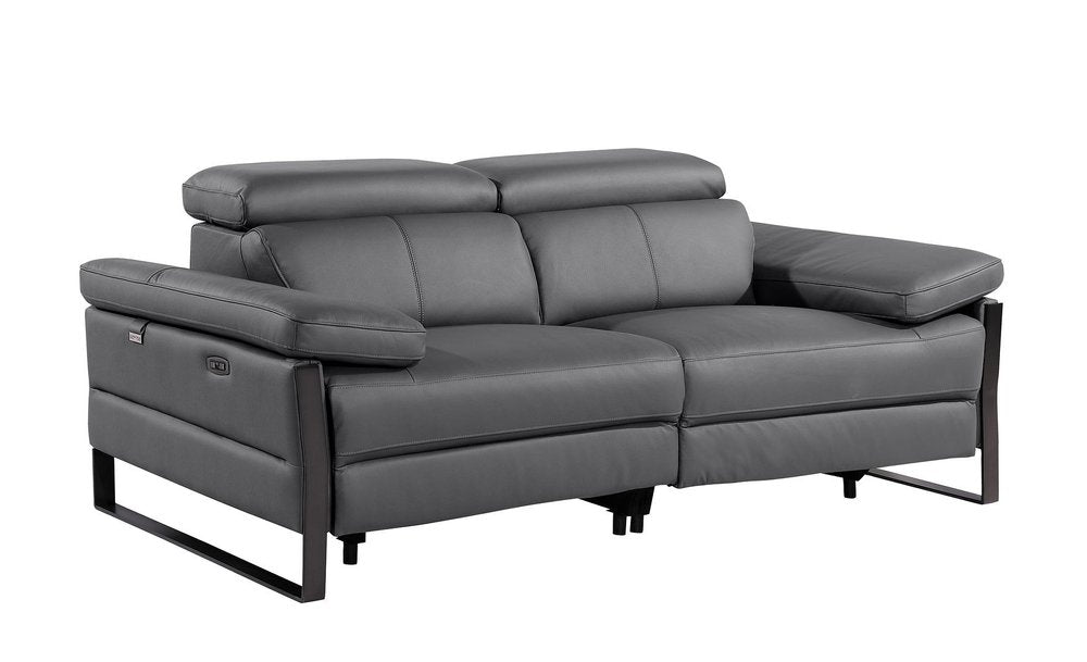 77" Dark Gray and Black Italian Leather Power Reclining Loveseat