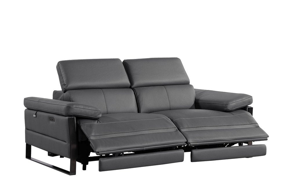 77" Dark Gray and Black Italian Leather Power Reclining Loveseat