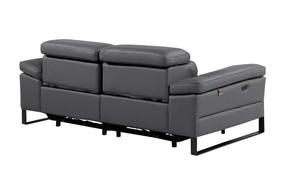 77" Dark Gray and Black Italian Leather Power Reclining Loveseat