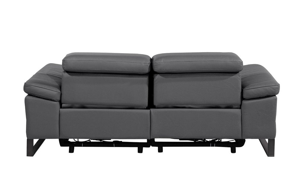 77" Dark Gray and Black Italian Leather Power Reclining Loveseat