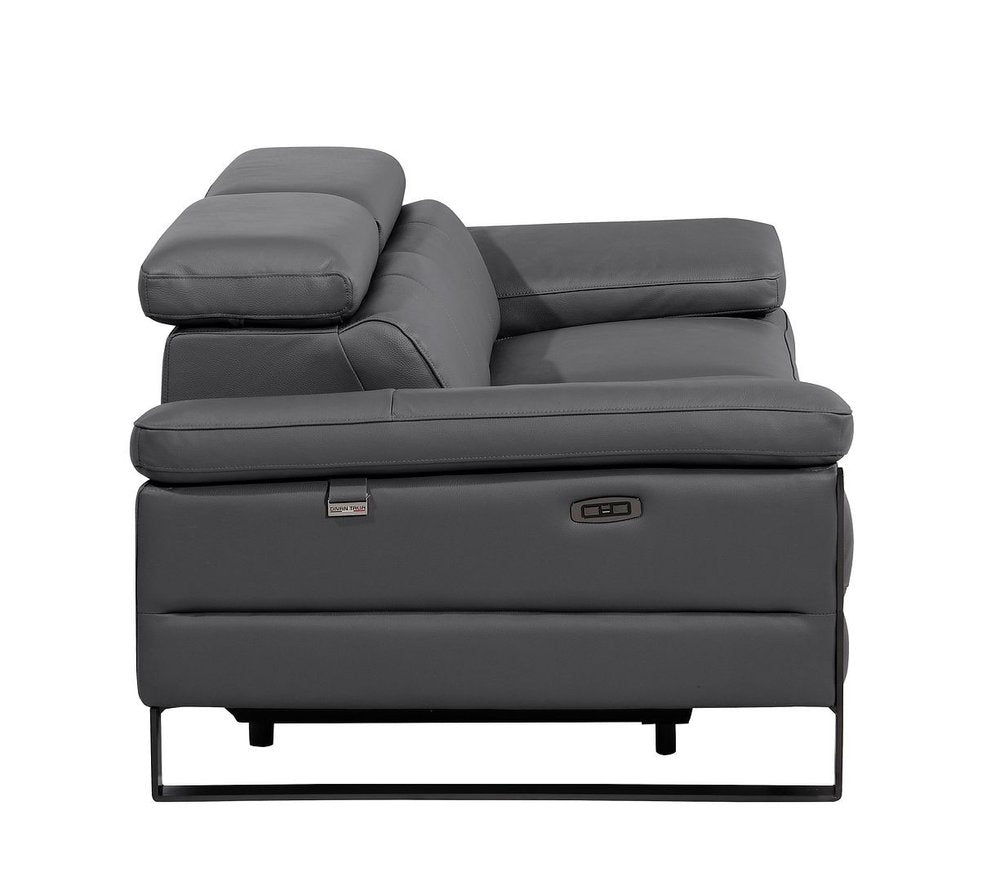 77" Dark Gray and Black Italian Leather Power Reclining Loveseat