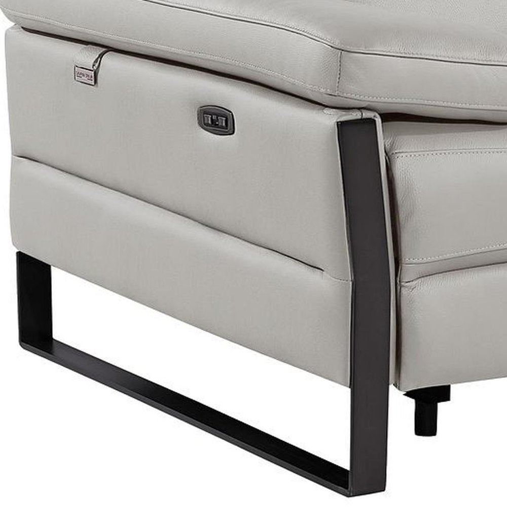 77" Light Gray and Black Italian Leather Power Reclining Loveseat