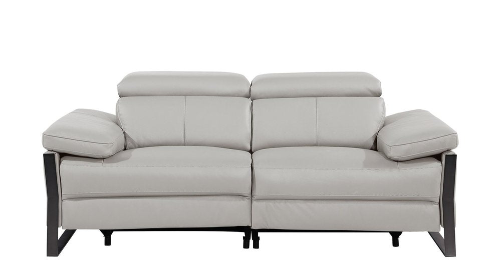 77" Light Gray and Black Italian Leather Power Reclining Loveseat