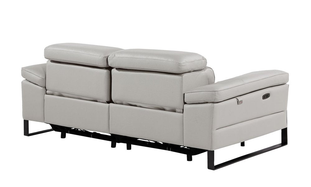 77" Light Gray and Black Italian Leather Power Reclining Loveseat