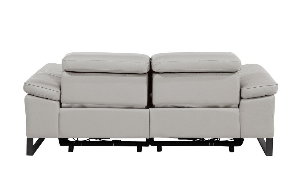 77" Light Gray and Black Italian Leather Power Reclining Loveseat