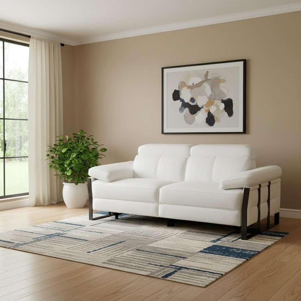 77" White and Black Italian Leather Power Reclining Loveseat