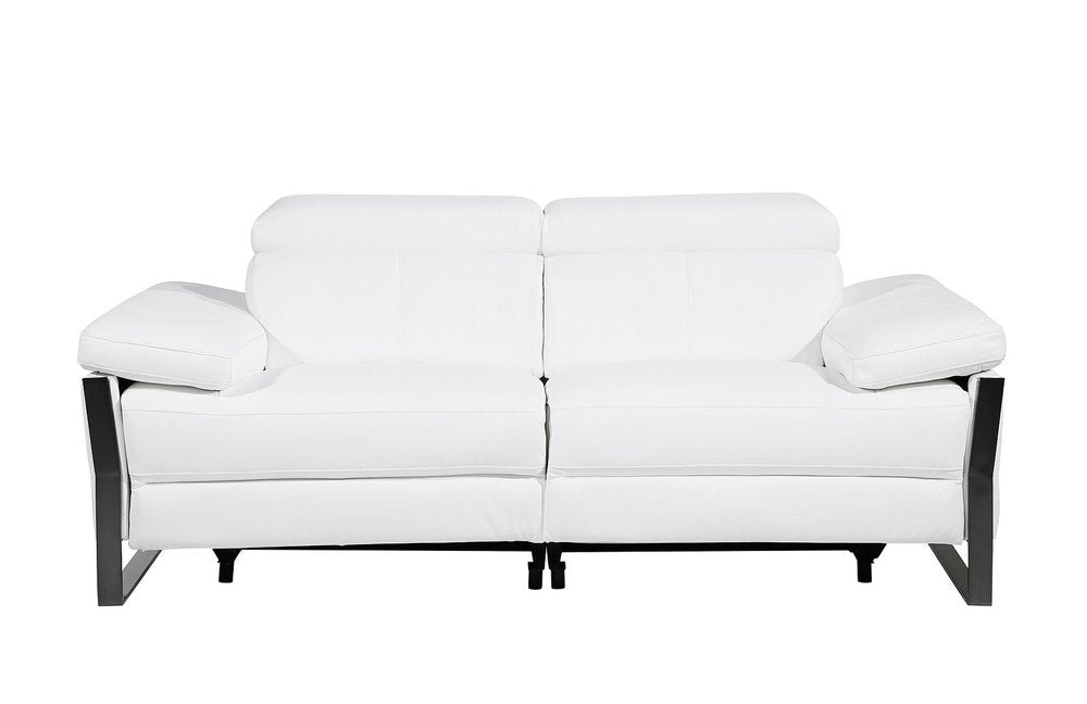 77" White and Black Italian Leather Power Reclining Loveseat