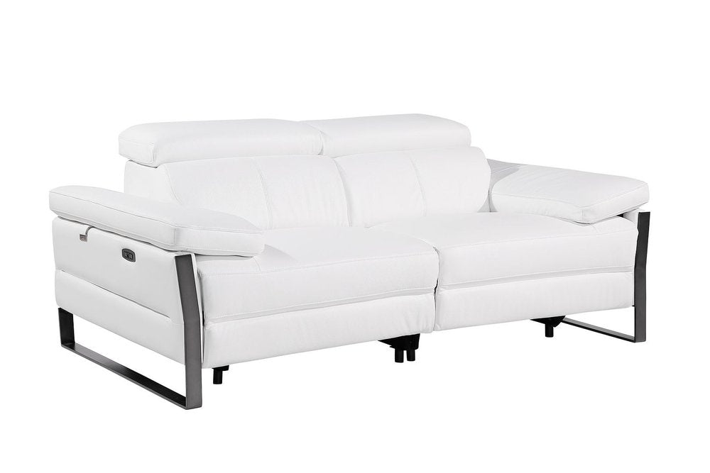 77" White and Black Italian Leather Power Reclining Loveseat