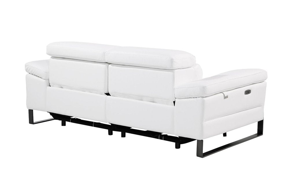 77" White and Black Italian Leather Power Reclining Loveseat