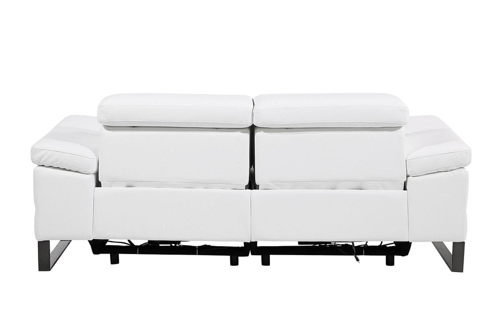 77" White and Black Italian Leather Power Reclining Loveseat