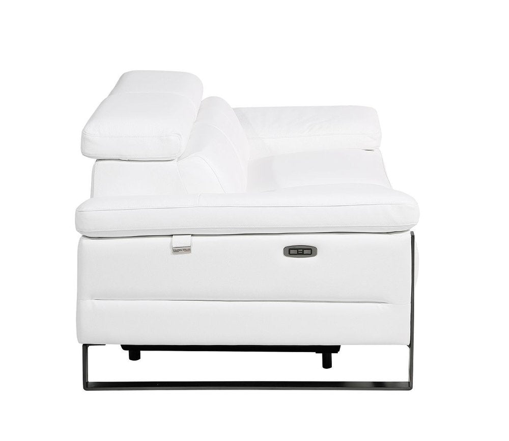 77" White and Black Italian Leather Power Reclining Loveseat