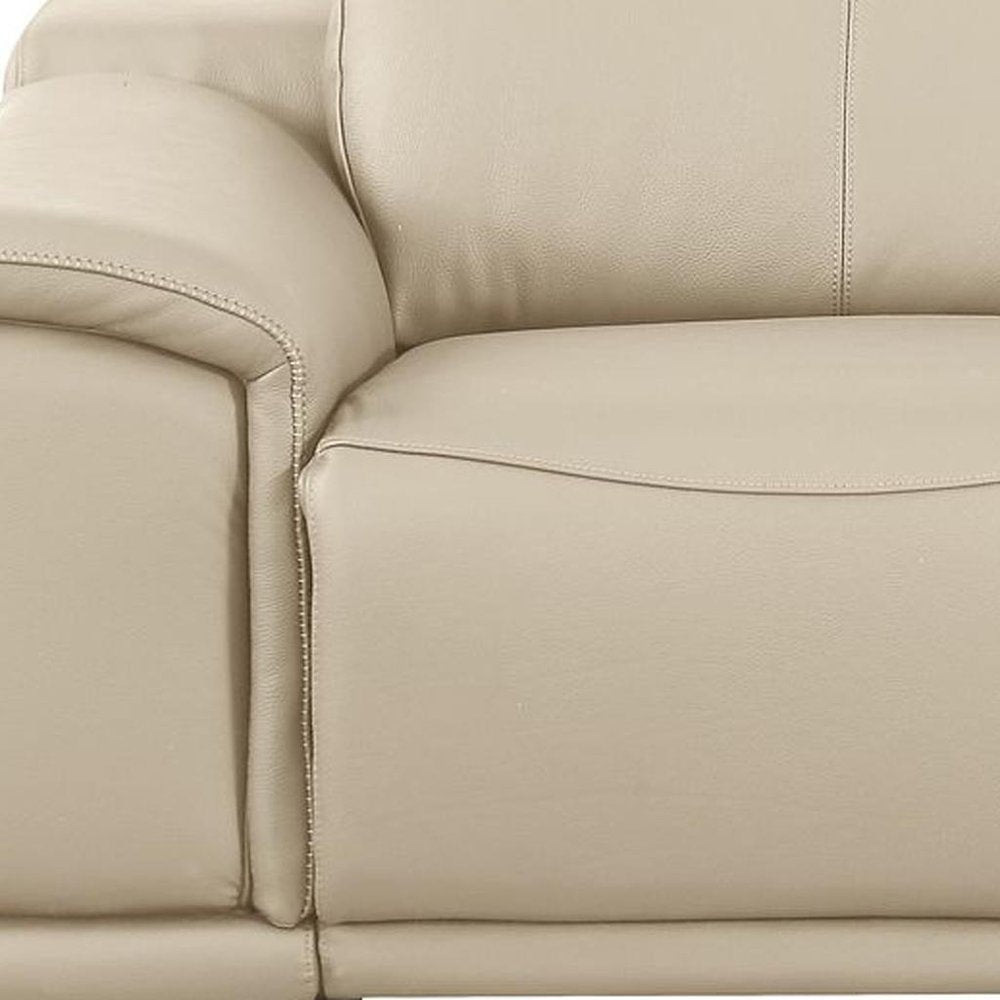 76" Cream and Silver Italian Leather Power Reclining Loveseat