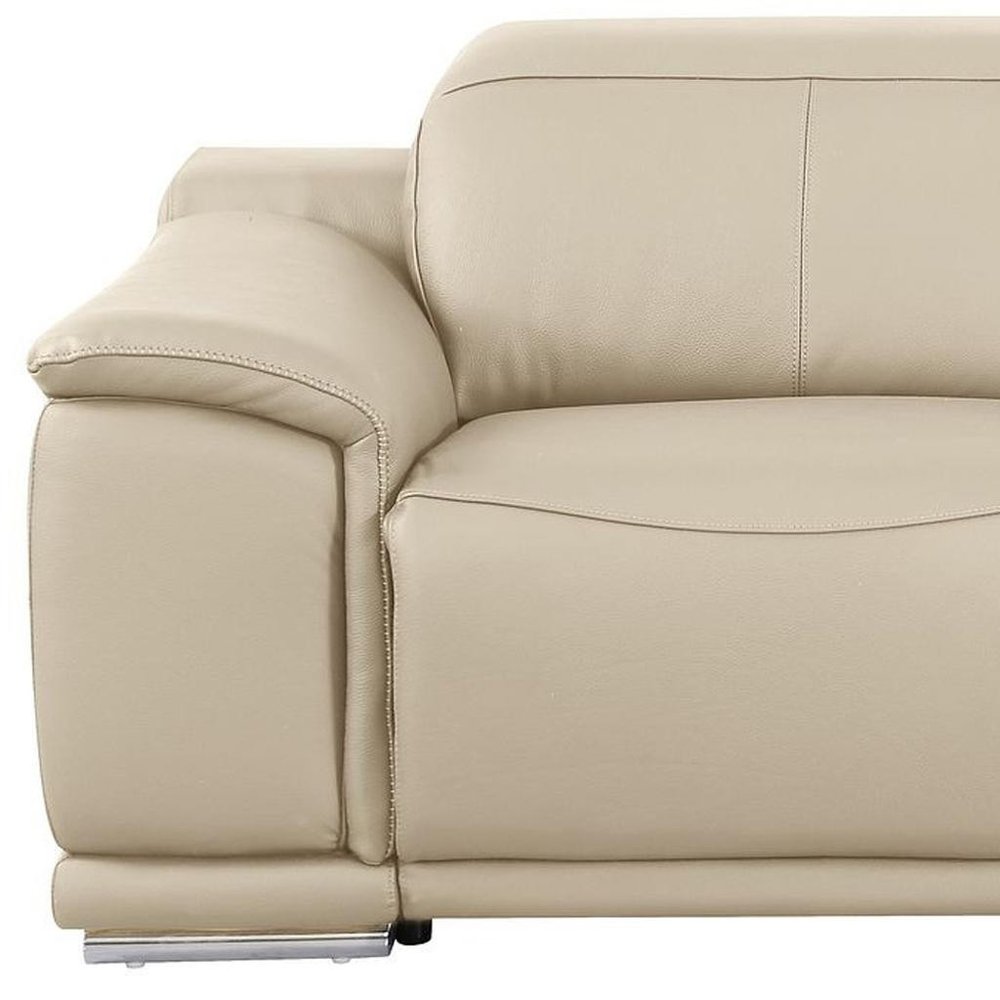 76" Cream and Silver Italian Leather Power Reclining Loveseat
