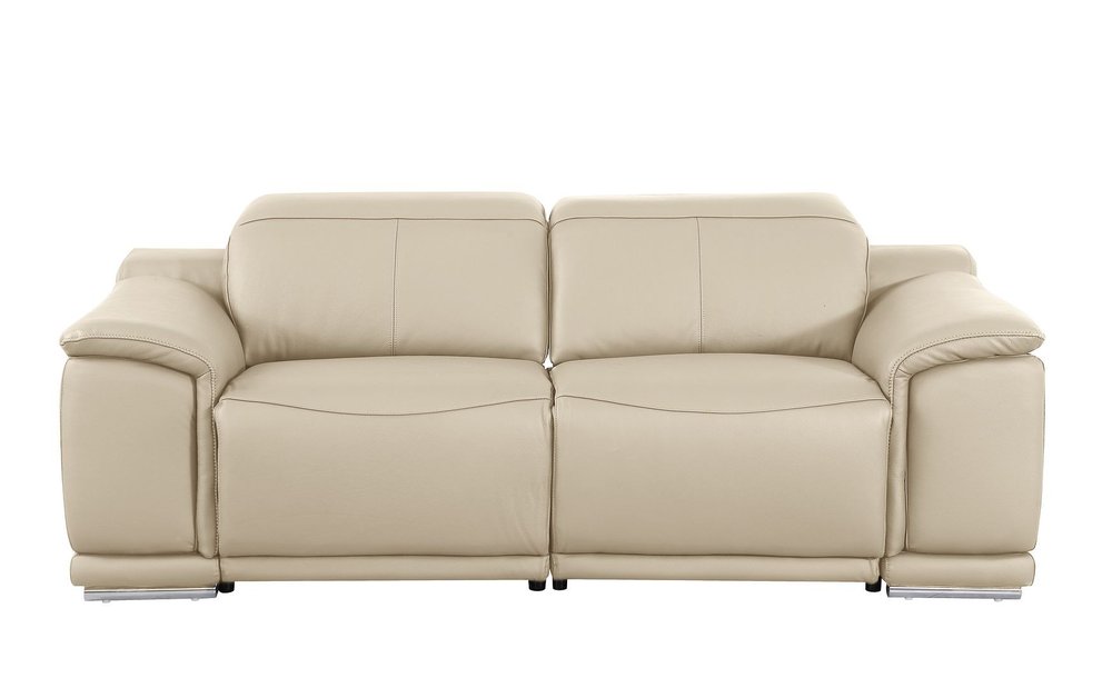 76" Cream and Silver Italian Leather Power Reclining Loveseat