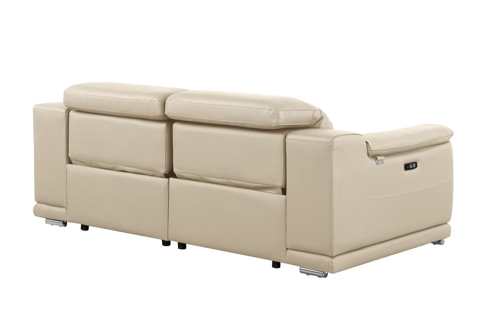 76" Cream and Silver Italian Leather Power Reclining Loveseat