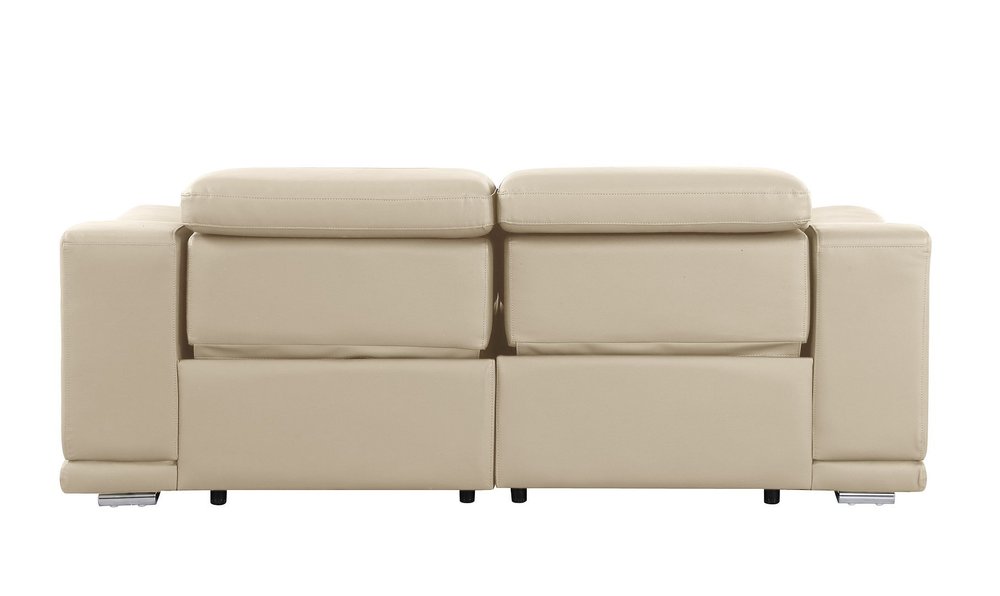 76" Cream and Silver Italian Leather Power Reclining Loveseat