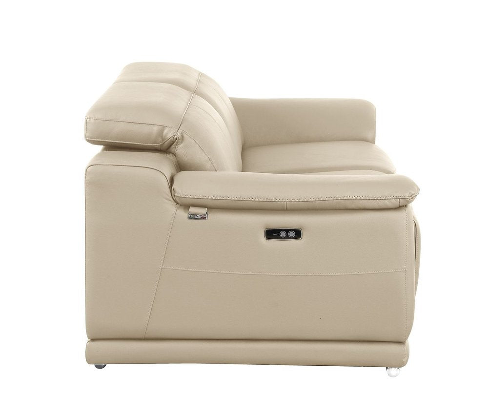 76" Cream and Silver Italian Leather Power Reclining Loveseat