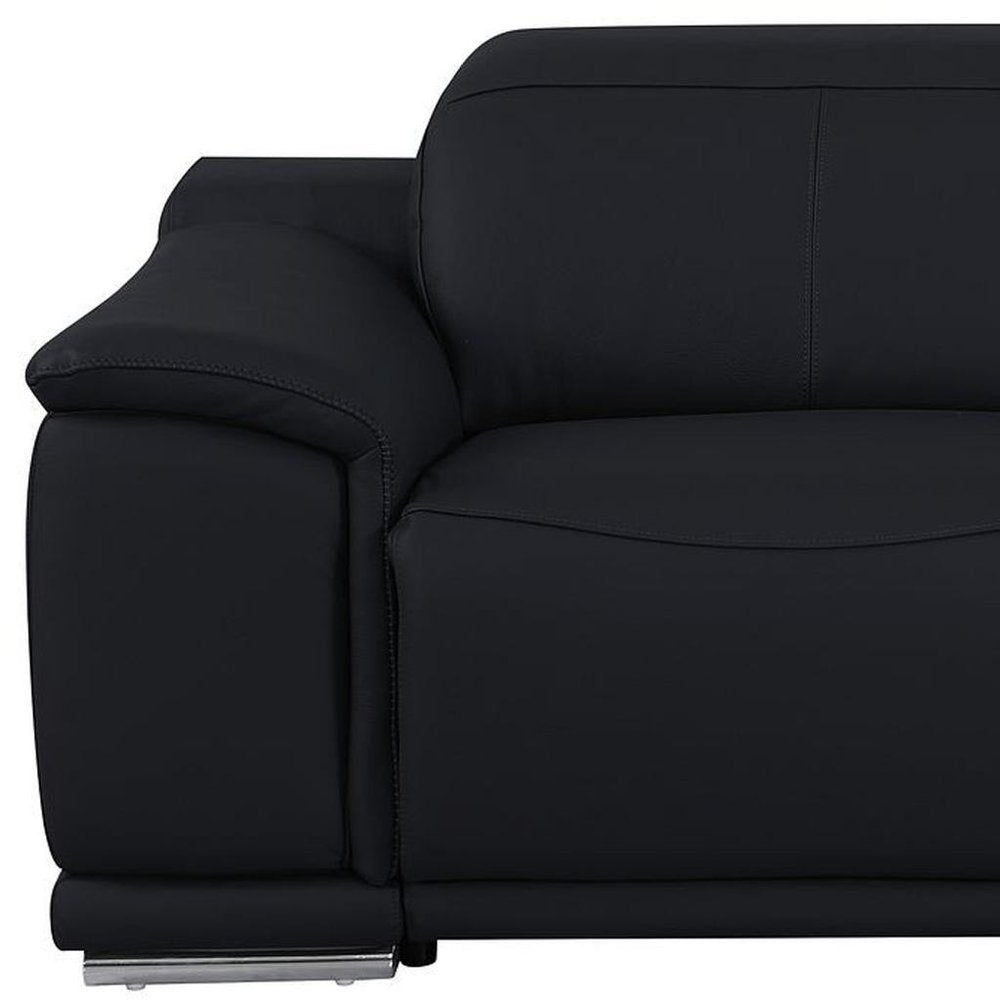 76" Black and Silver Italian Leather Power Reclining Loveseat