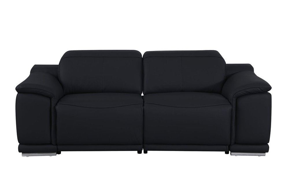 76" Black and Silver Italian Leather Power Reclining Loveseat