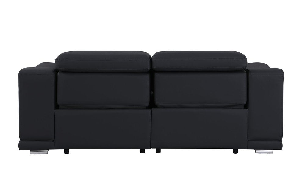 76" Black and Silver Italian Leather Power Reclining Loveseat