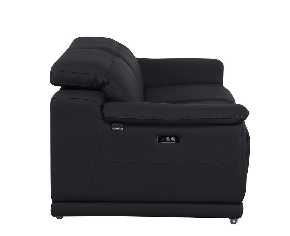 76" Black and Silver Italian Leather Power Reclining Loveseat
