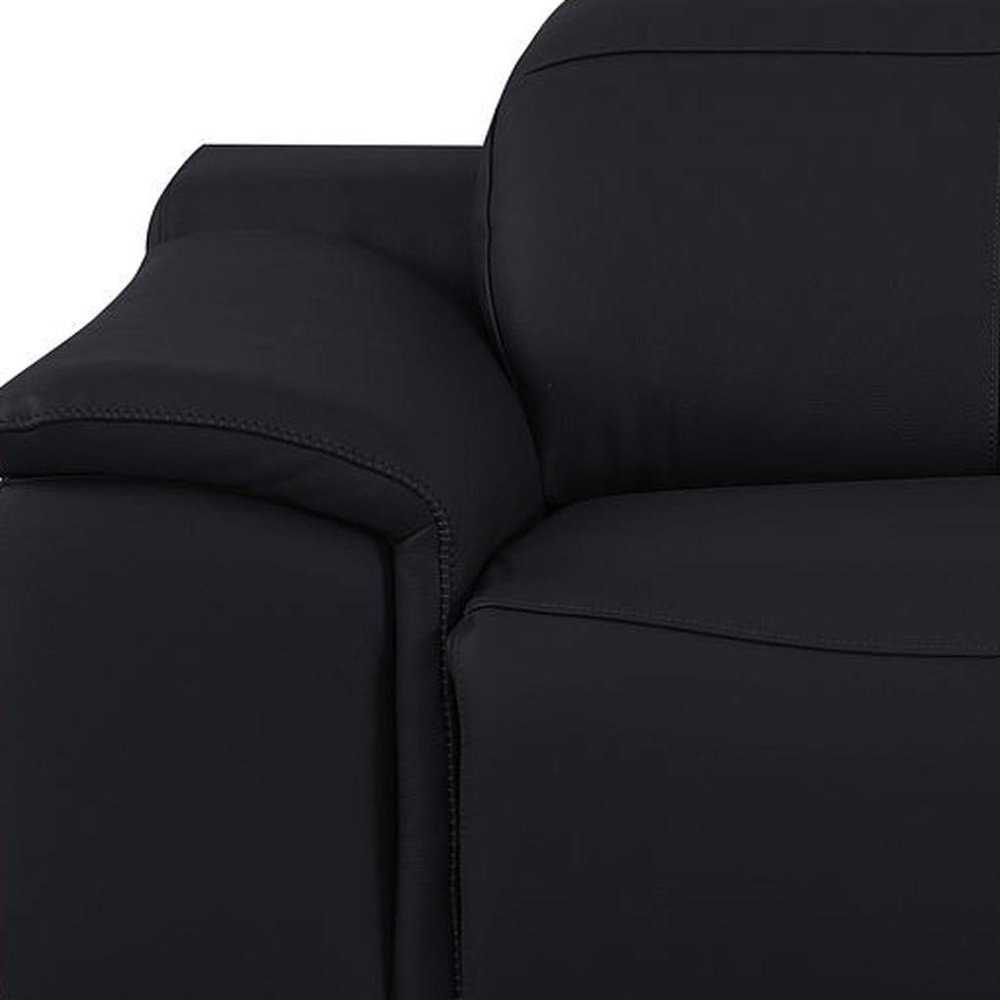76" Black and Silver Italian Leather Power Reclining Loveseat